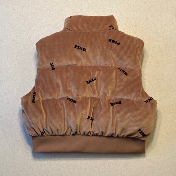 NWOTVictoria's Secret PINK Rib Velour Corduroy Crop Puffer Vest Women Size Large - Picture 8 of 13